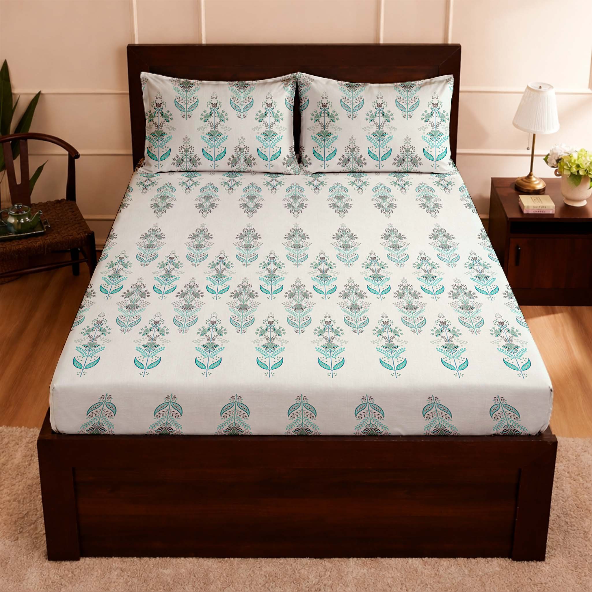 Raymond 100% Cotton Feel Bedsheets 200 TC for Double Bed King Size (108 x108 Inch) with 2 Large Size Pillow Covers | Soft and Breathable | Wrinkle-Free | Premium Printed Design Luxe Maroon and White