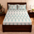 Raymond 100% Cotton Feel Bedsheets 200 TC for Double Bed King Size (108 x108 Inch) with 2 Large Size Pillow Covers | Soft and Breathable | Wrinkle-Free | Premium Printed Design Blue and White Floral