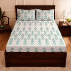 Raymond 100% Cotton Feel Bedsheets 200 TC for Double Bed King Size (108 x108 Inch) with 2 Large Size Pillow Covers | Soft and Breathable | Wrinkle-Free | Premium Printed Design Blue and White Floral