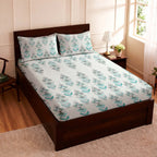 Raymond 100% Cotton Feel Bedsheets 200 TC for Double Bed King Size (108 x108 Inch) with 2 Large Size Pillow Covers | Soft and Breathable | Wrinkle-Free | Premium Printed Design Blue and White Floral