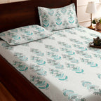 Raymond 100% Cotton Feel Bedsheets 200 TC for Double Bed King Size (108 x108 Inch) with 2 Large Size Pillow Covers | Soft and Breathable | Wrinkle-Free | Premium Printed Design Blue and White Floral