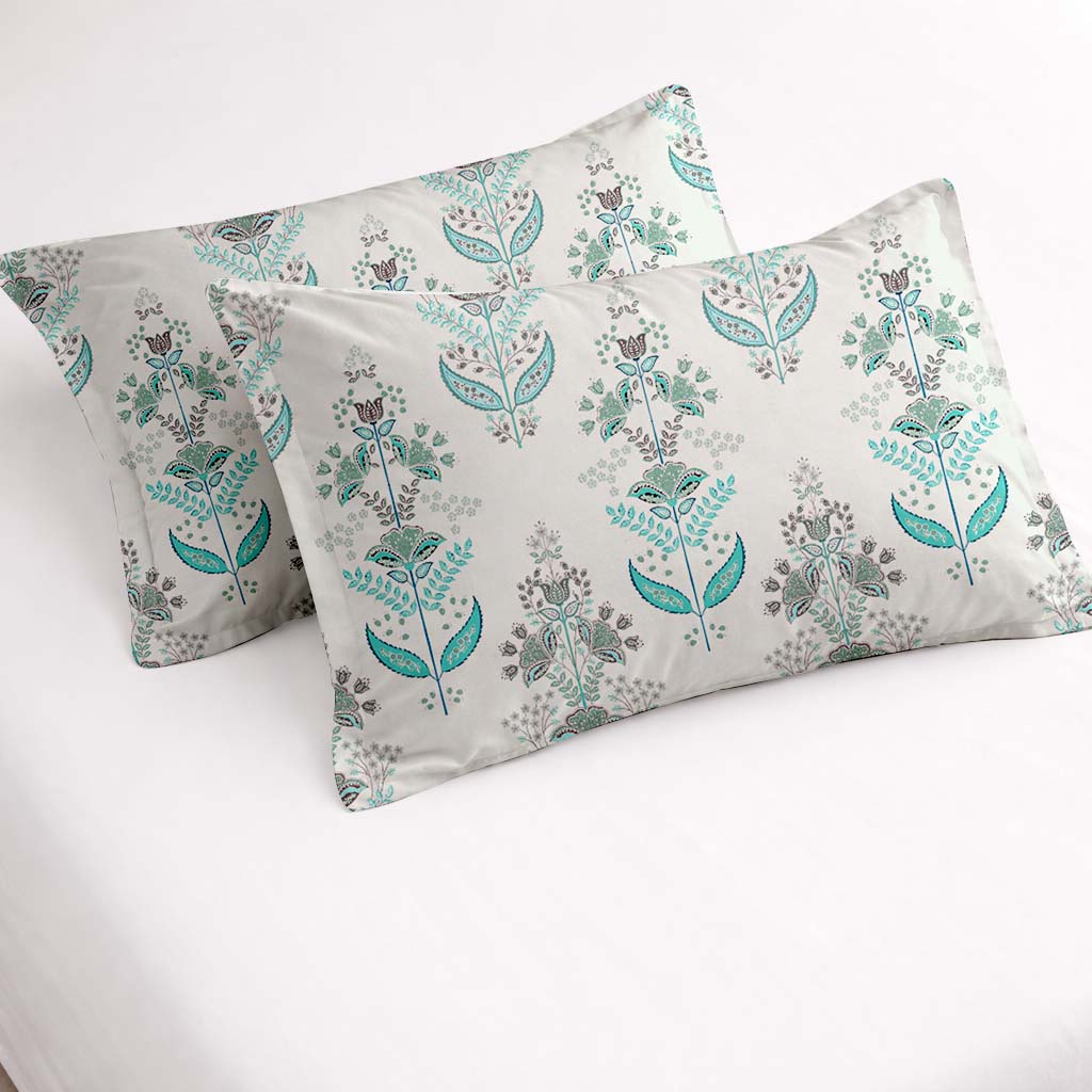 Raymond 100% Cotton Feel Bedsheets 200 TC for Double Bed King Size (108 x108 Inch) with 2 Large Size Pillow Covers | Soft and Breathable | Wrinkle-Free | Premium Printed Design Blue and White Floral